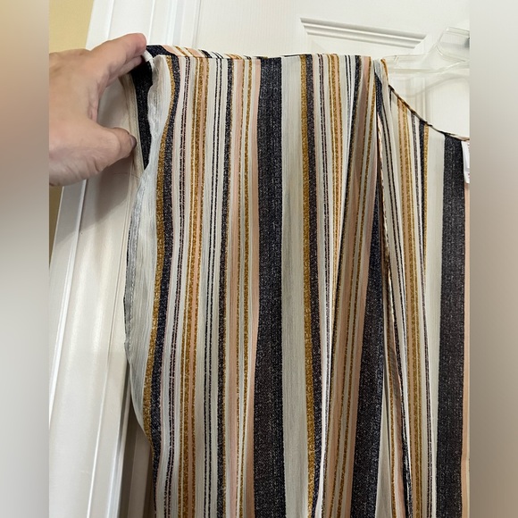 Xhilaration-Denim Blue-Ivory-Golden Stripes Lightly Sheer Open Front Shirt Dress - Picture 6 of 12